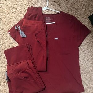 Figs woman’s Jogger Pants & Top in Burgundy and straight leg pants